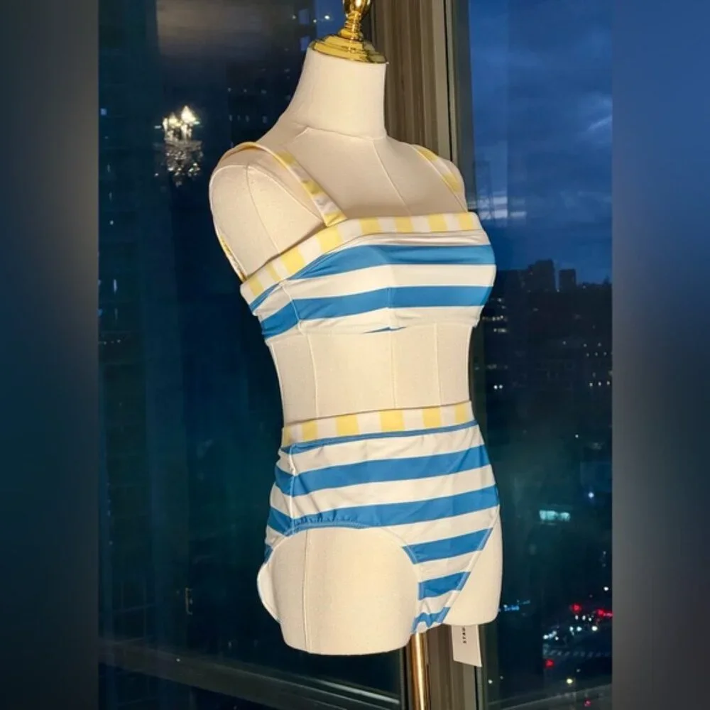 🆕 STAUD 🧿 NWT ColorBlock Stripe Bikini Set: Liv Top Sz L + Devon Bottom Sz XL - Picture 5 of 16